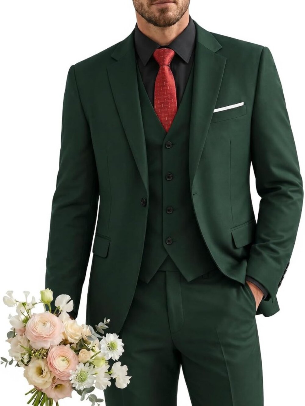 Stylish Men's 3-Piece Suit Set with Tie, One-Button Jacket, Vest & Pants